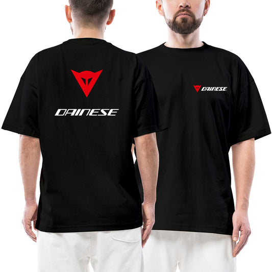 Dainese Motosiklet Ön Arka Baskılı Siyah Oversize Tişört