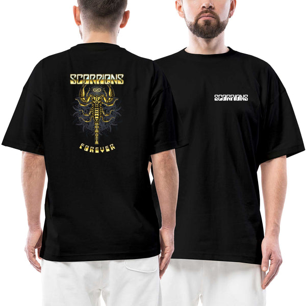 Scorpions Forever Ön Arka Baskılı Siyah Oversize Tişört
