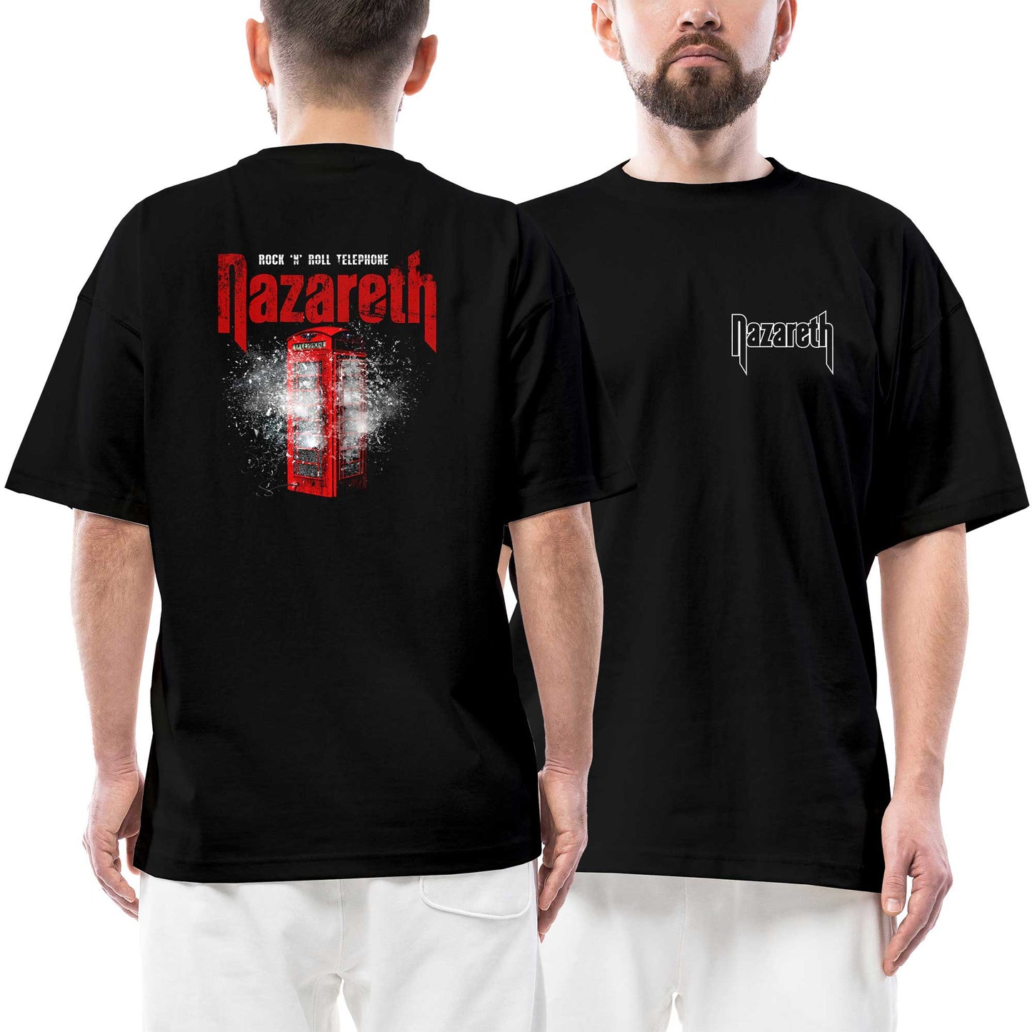 Nazareth Rock 'N' Roll Telephone Ön Arka Baskılı Siyah Oversize Tişört