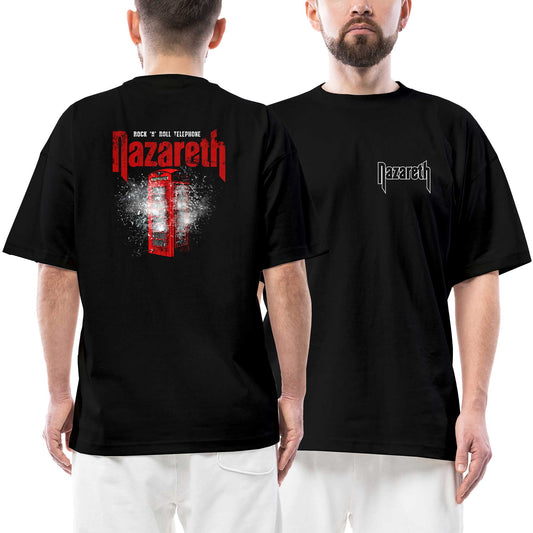 Nazareth Rock 'N' Roll Telephone Ön Arka Baskılı Siyah Oversize Tişört