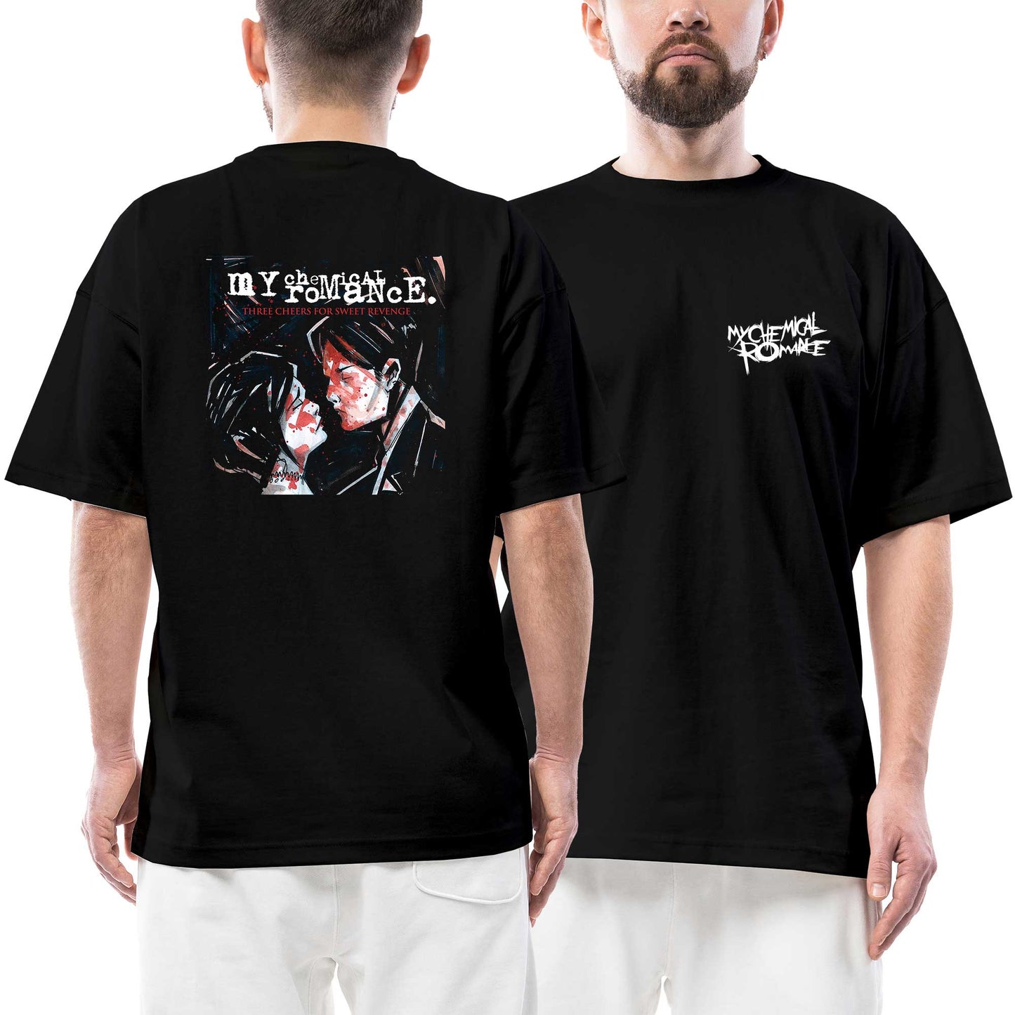 My Chemical Romance Three Cheers for Sweet Revenge Ön Arka Baskılı Siyah Oversize Tişört
