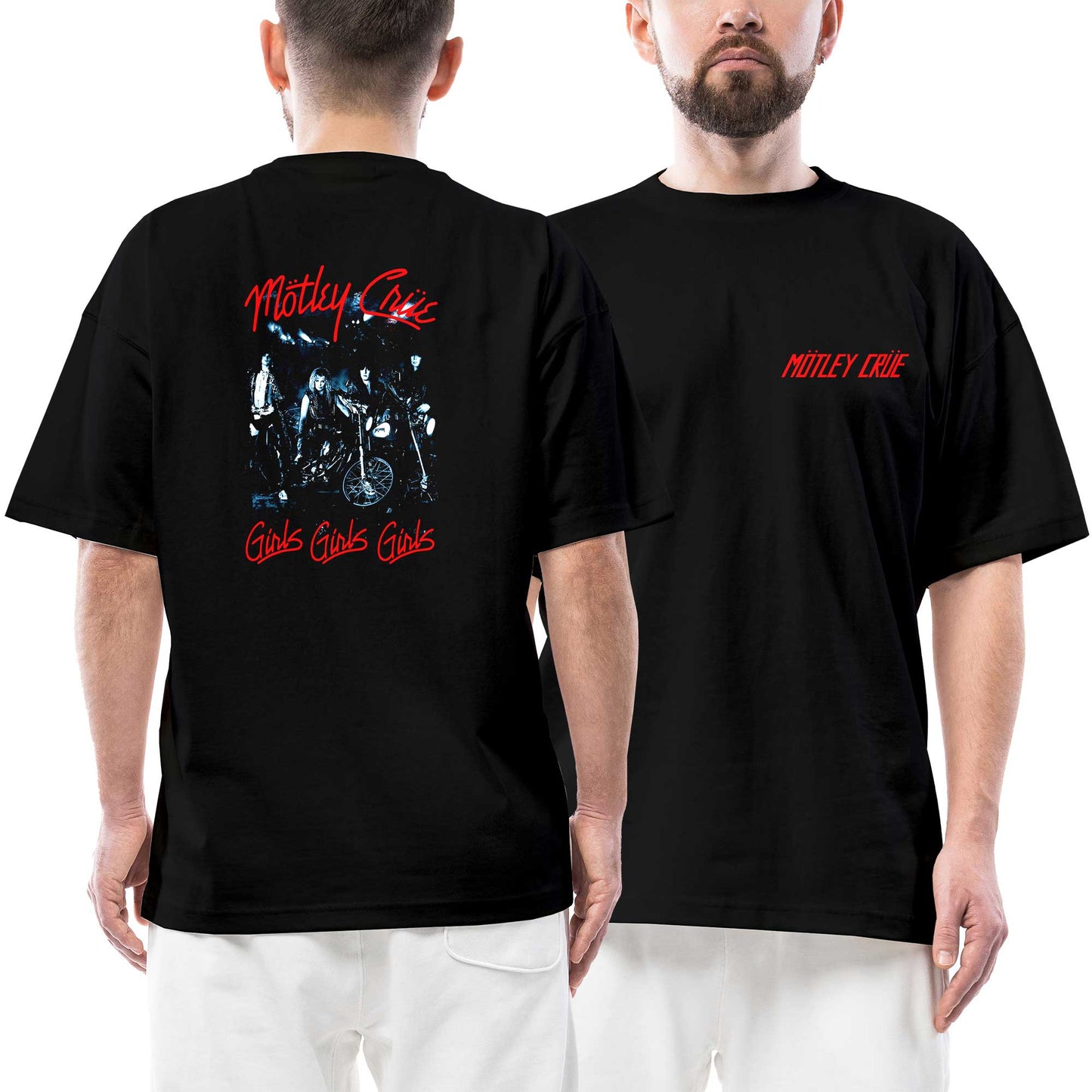 Mötley Crüe Girls Ön Arka Baskılı Siyah Oversize Tişört