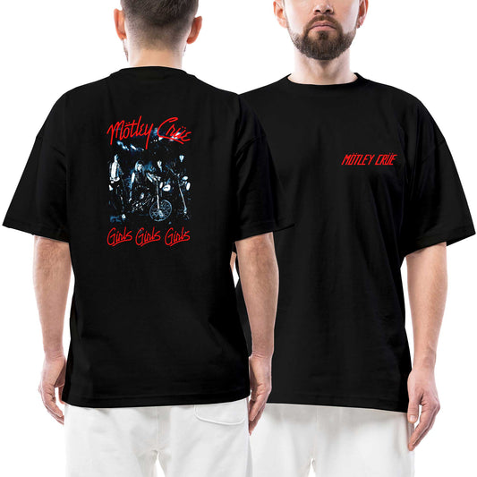 Mötley Crüe Girls Ön Arka Baskılı Siyah Oversize Tişört