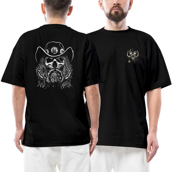 Motörhead Lemmy Kilmister Skull Portre Ön Arka Baskılı Siyah Oversize Tişört