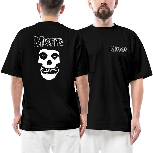 Misfits Logo Ön Arka Baskılı Siyah Oversize Tişört
