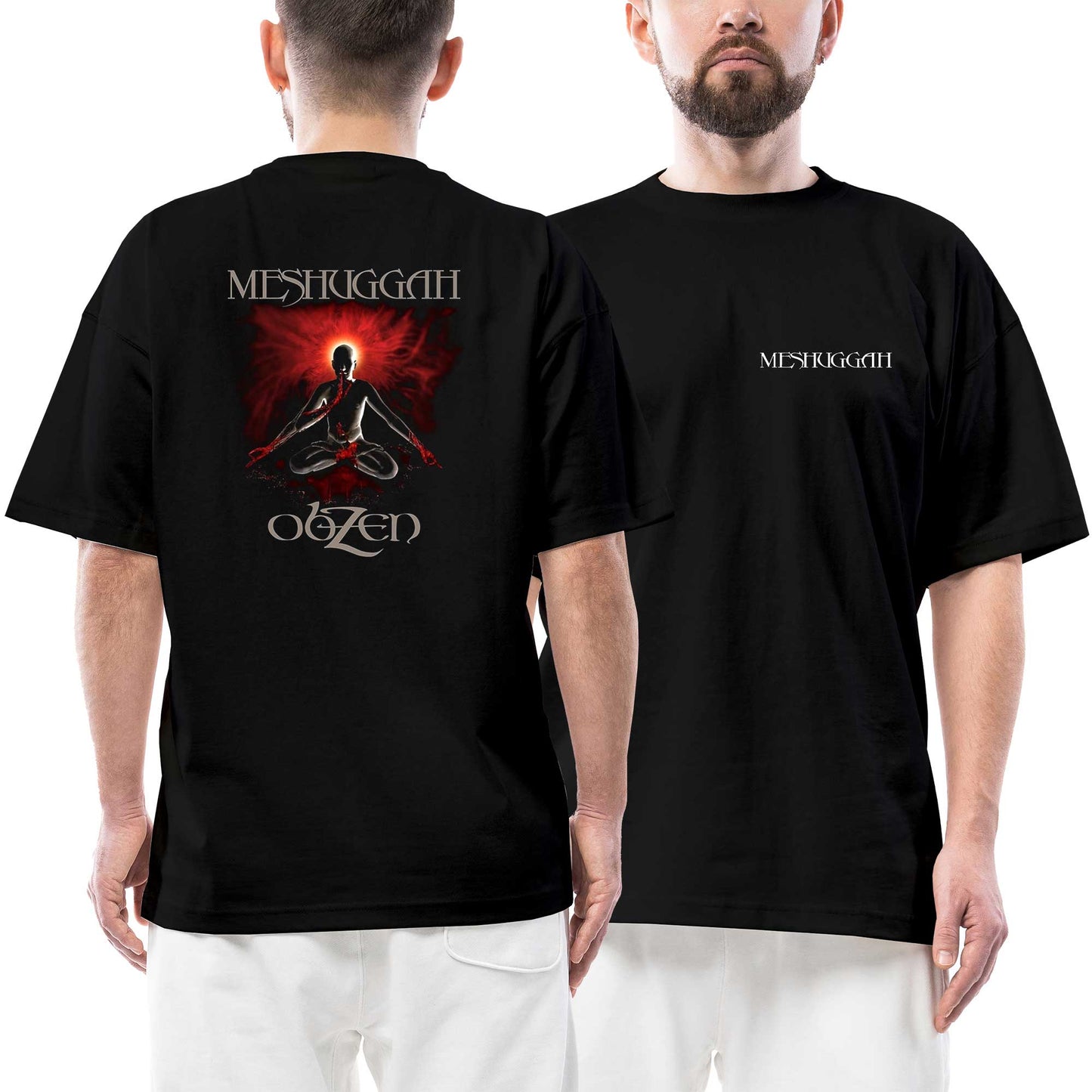 Meshuggah Obzen Ön Arka Baskılı Siyah Oversize Tişört