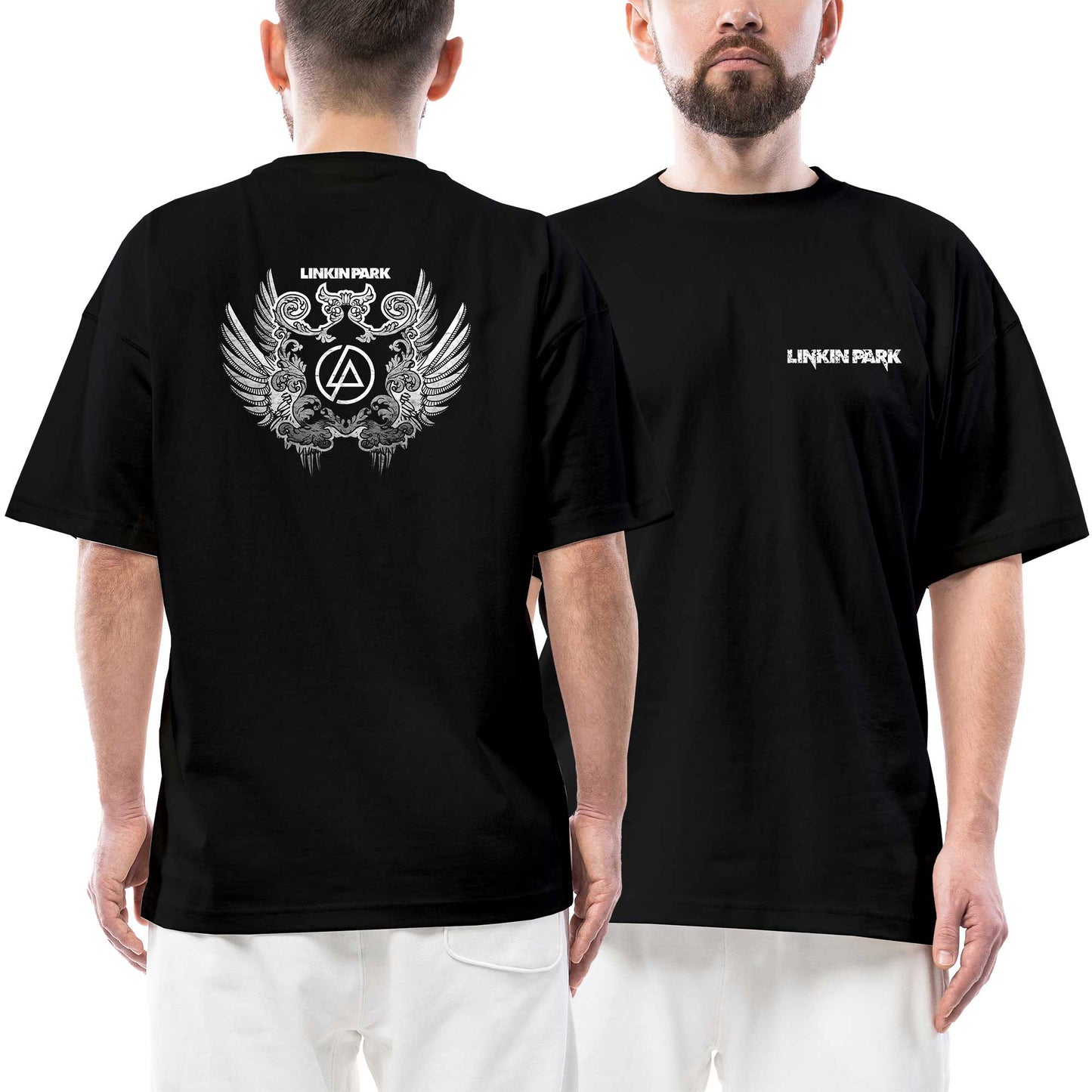 Linkin Park Wings Ön Arka Baskılı Siyah Oversize Tişört