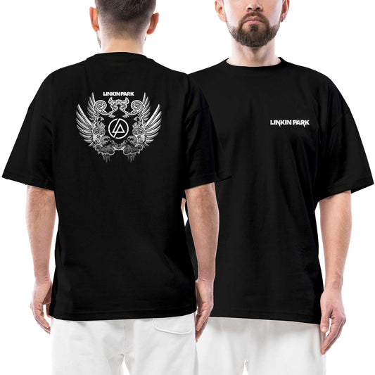 Linkin Park Wings Ön Arka Baskılı Siyah Oversize Tişört