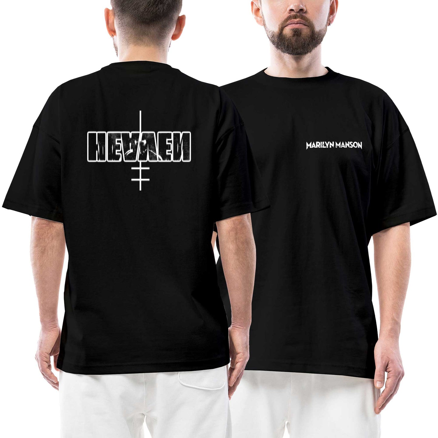 Marilyn Manson Heaven Ön Arka Baskılı Siyah Oversize Tişört