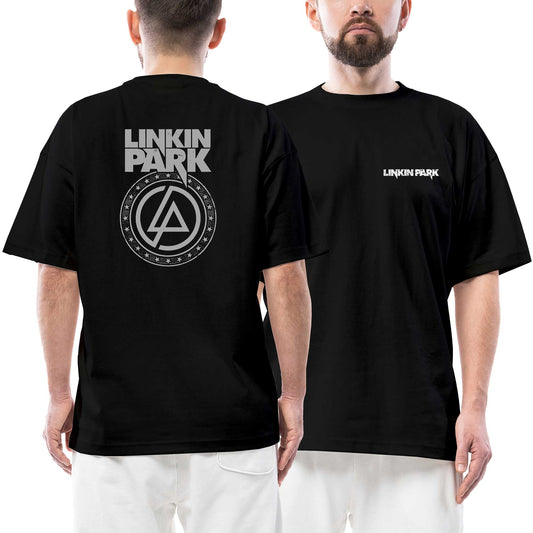 Linkin Park Logo ve Star Ön Arka Baskılı Siyah Oversize Tişört