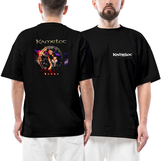 Kamelot Karma Ön Arka Baskılı Siyah Oversize Tişört