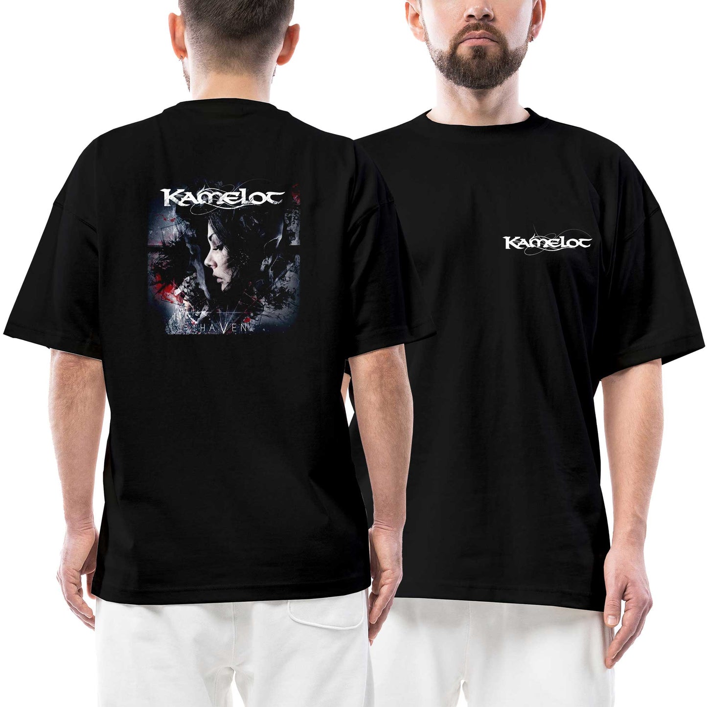 Kamelot Haven Ön Arka Baskılı Siyah Oversize Tişört