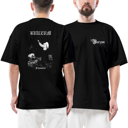İndirimli Burzum Filosofem Ön Arka Baskılı Siyah Oversize Tişört