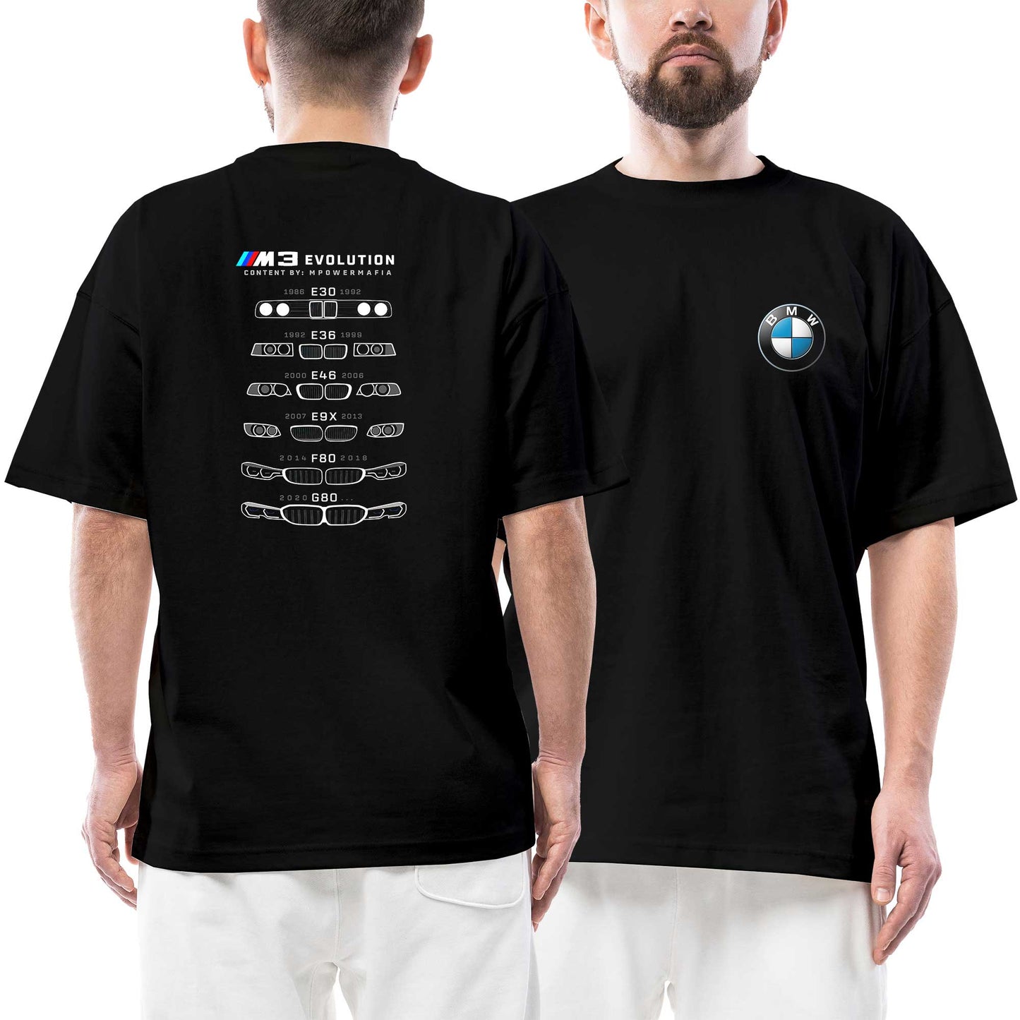 Bmw Evolution Ön Arka Baskılı Siyah Oversize Tişört