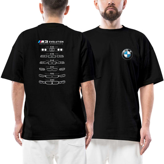 Bmw Evolution Ön Arka Baskılı Siyah Oversize Tişört