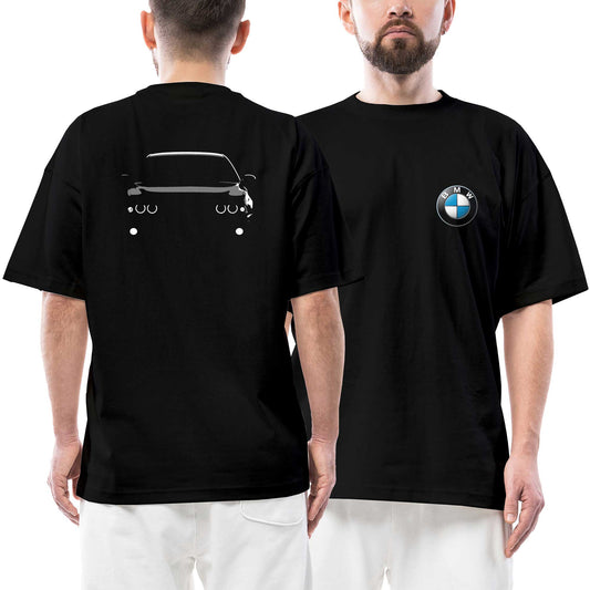 BMW Angel Lights Ön Arka Baskılı Siyah Oversize Tişört