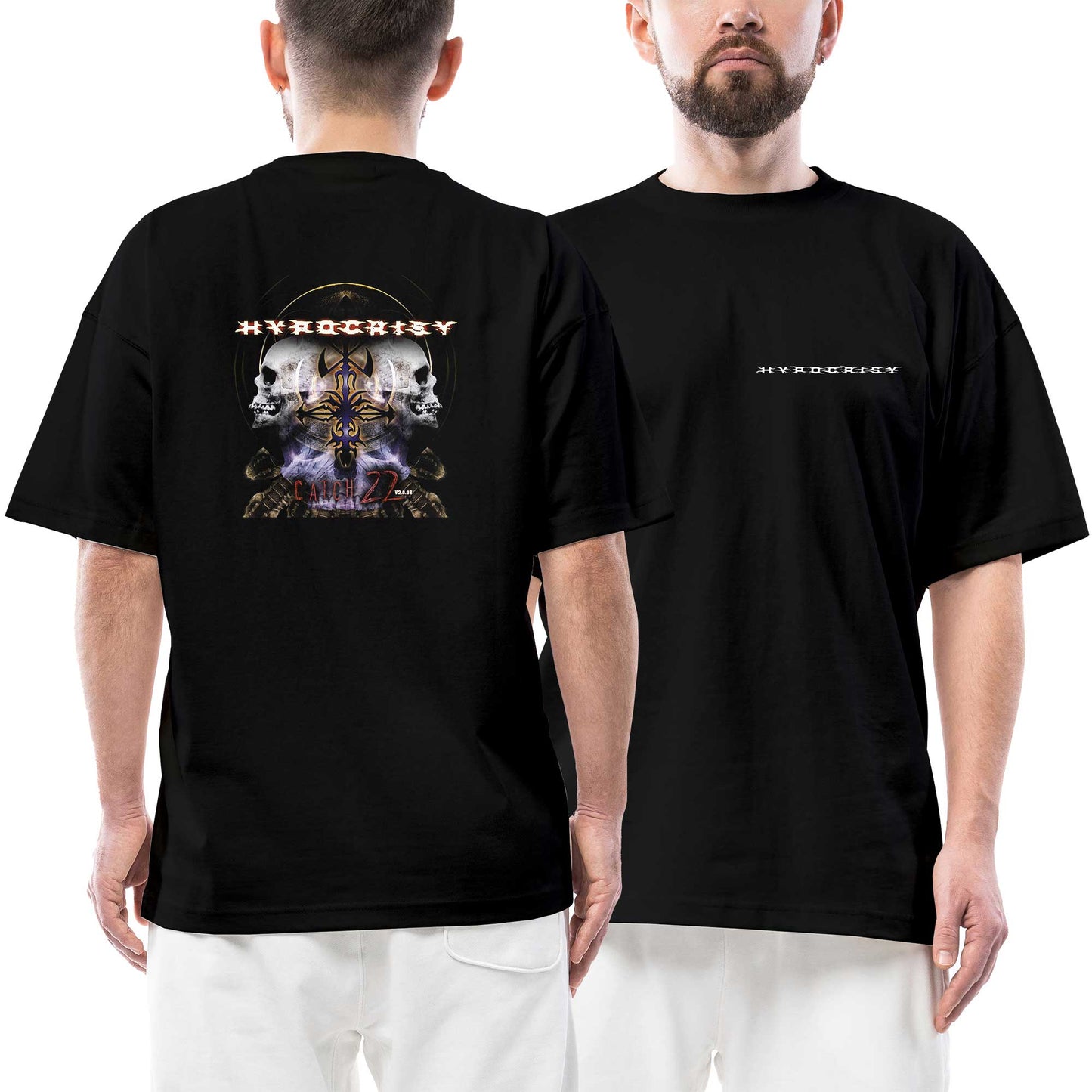 Hypocrisy Catch 22 Ön Arka Baskılı Siyah Oversize Tişört