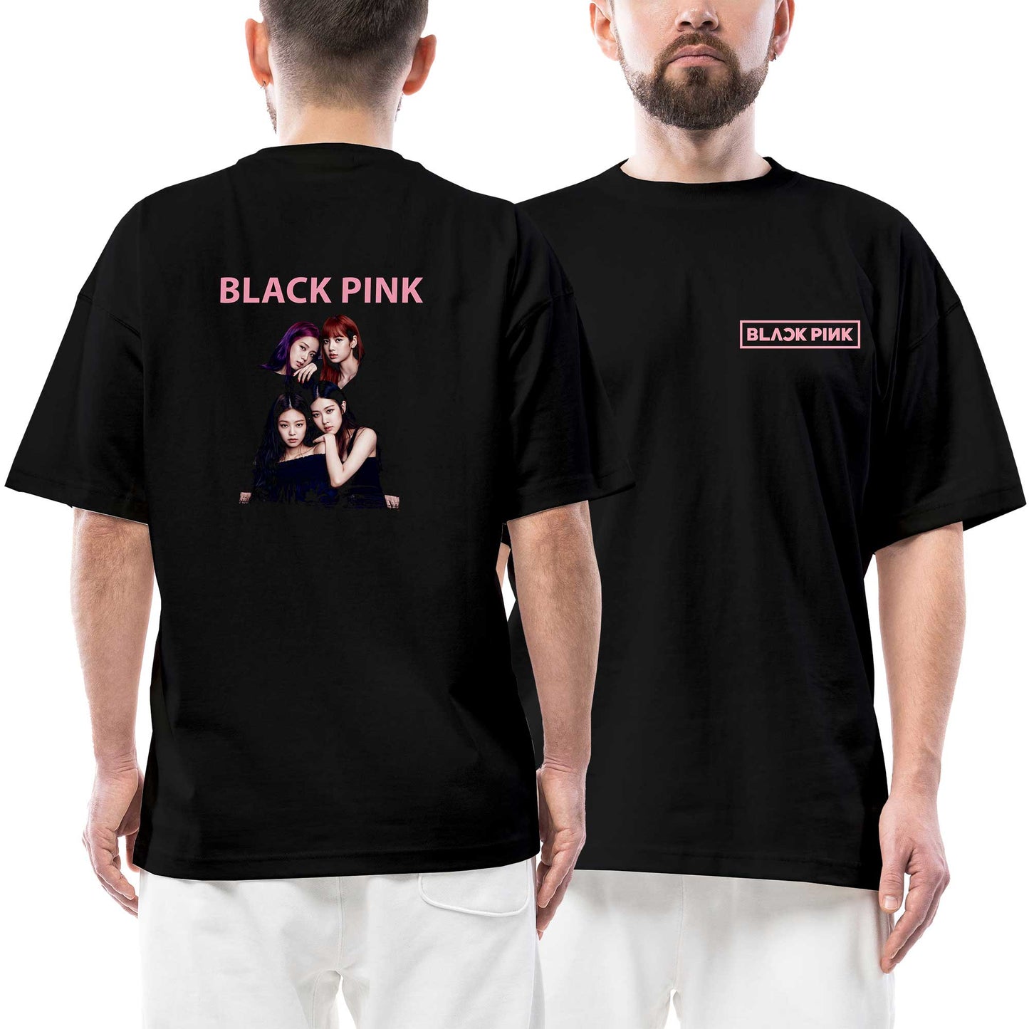 Blackpink Siluet Ön Arka Baskılı Siyah Oversize Tişört