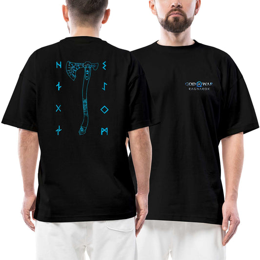 God Of War Ragnarok Kratos Baltası Ön Arka Baskılı Siyah Oversize Tişört