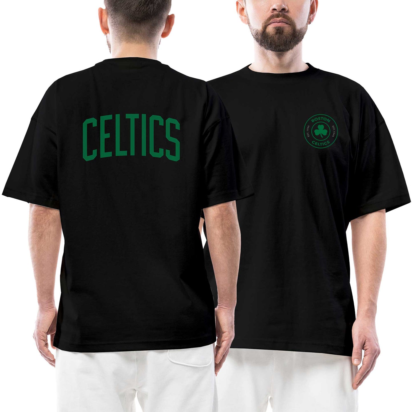 Boston Celtics Ön Arka Baskılı Siyah Oversize Tişört