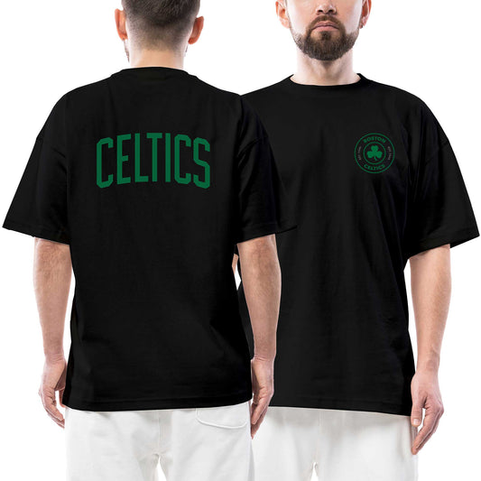 Boston Celtics Ön Arka Baskılı Siyah Oversize Tişört