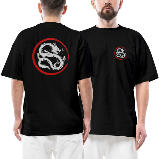 Dragon Karate Ön Arka Baskılı Siyah Oversize Tişört