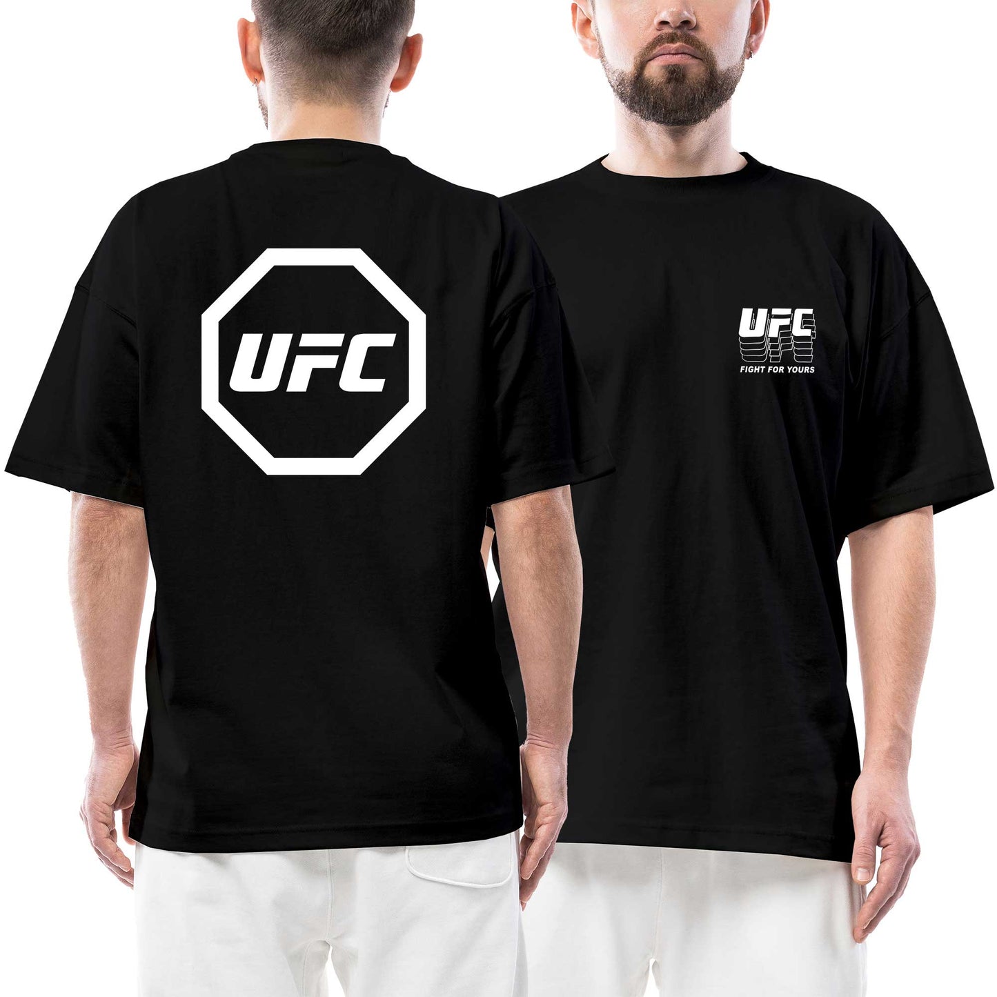 UFC Logo Ön Arka Baskılı Siyah Oversize Tişört