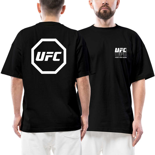 UFC Logo Ön Arka Baskılı Siyah Oversize Tişört