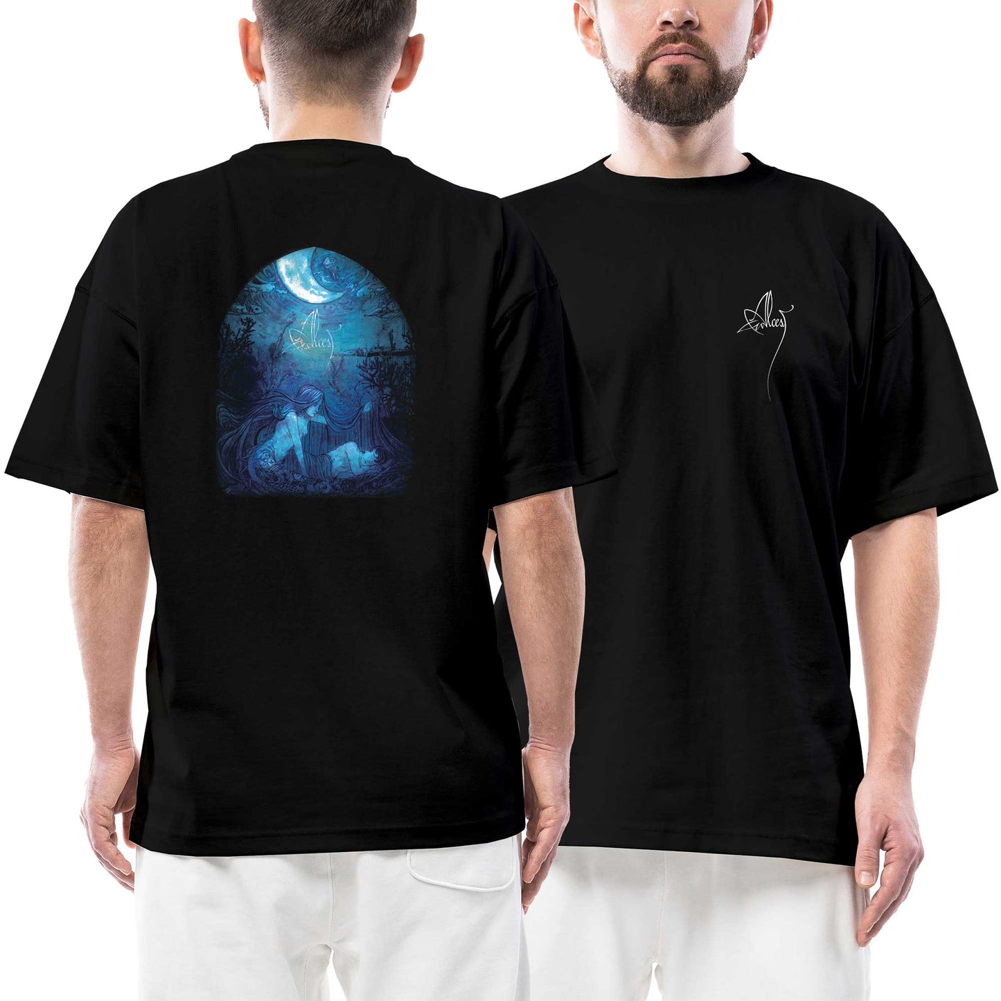 Alcest Ecailles De Lune Ön Arka Baskılı Siyah Oversize Tişört