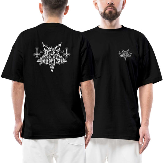 Dark Funeral Logo Ön Arka Baskılı Siyah Oversize Tişört