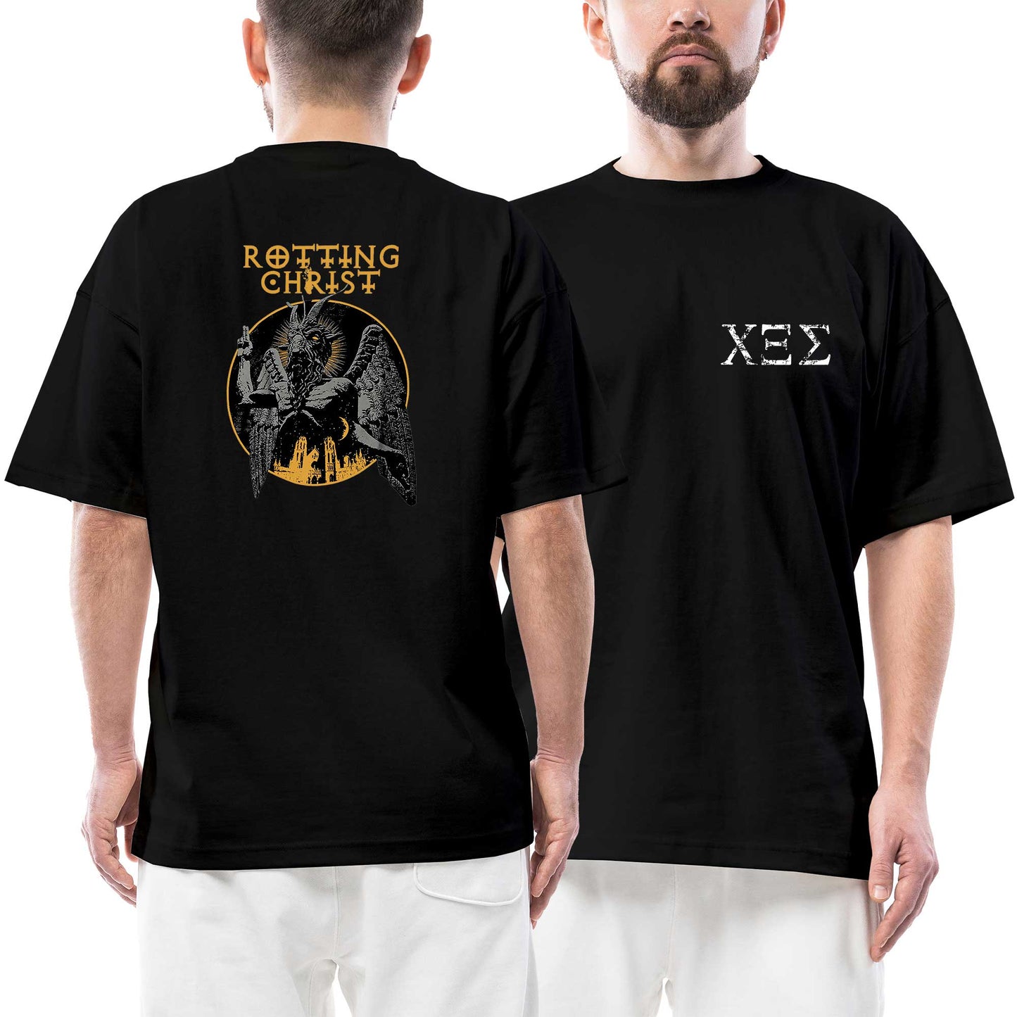 Rotting Christ Design Ön Arka Baskılı Siyah Oversize Tişört