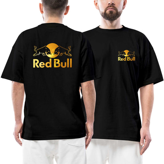 Red Bull Gold Ön Arka Baskılı Siyah Oversize Tişört