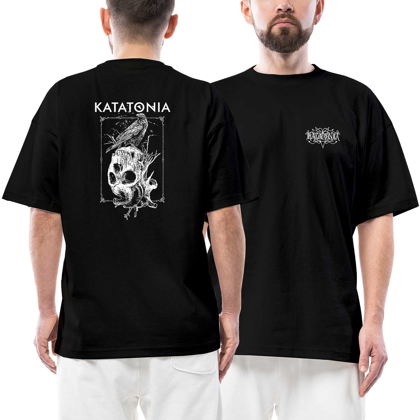 Katatonia Crow Ön Arka Baskılı Siyah Oversize Tişört