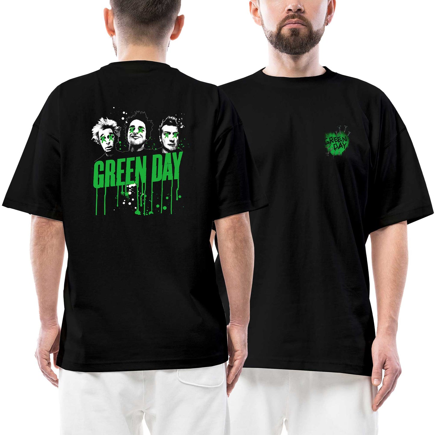 Green Day Green Hearth Ön Arka Baskılı Siyah Oversize Tişört