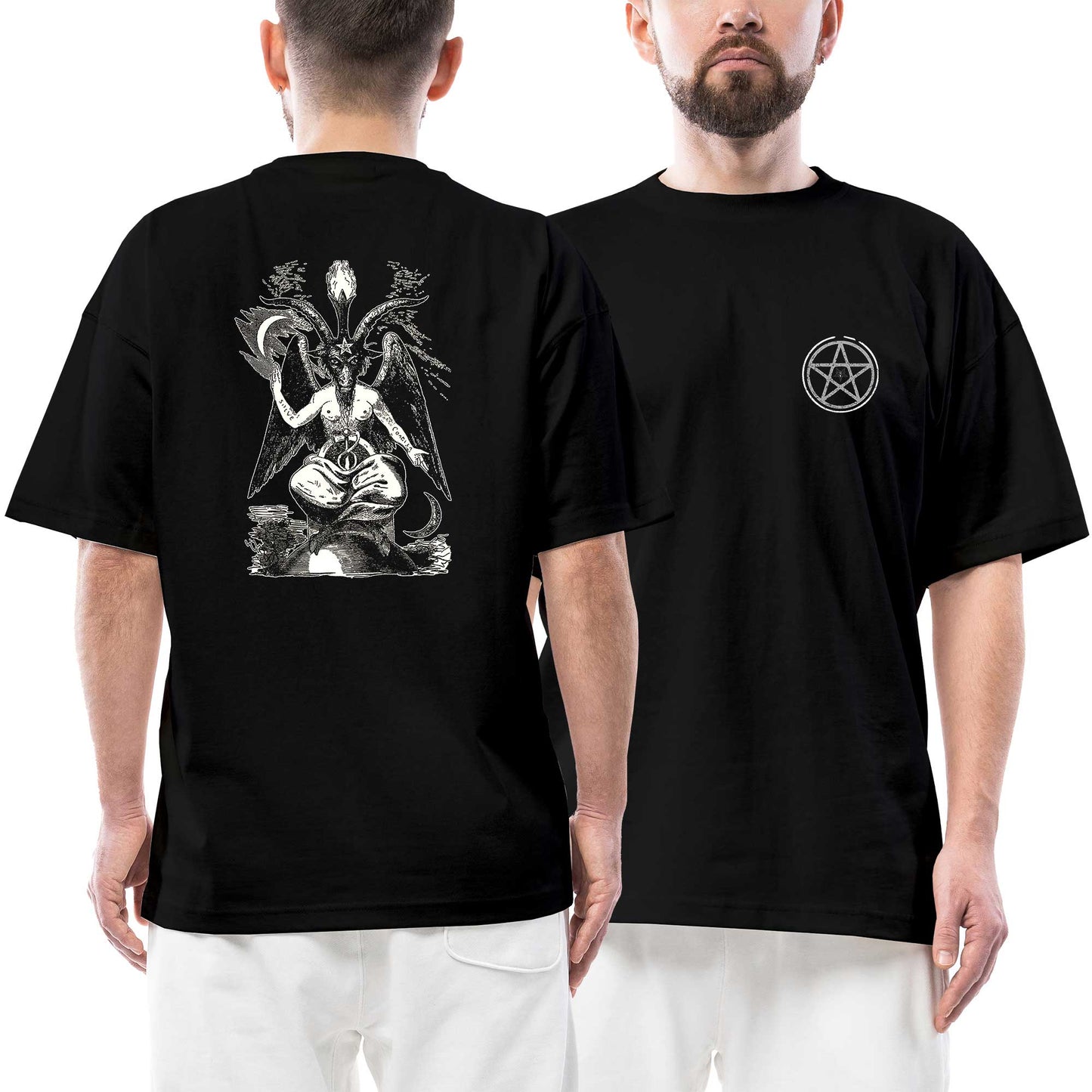 Baphomet Cliphas Levi Del Ön Arka Baskılı Siyah Oversize Tişört