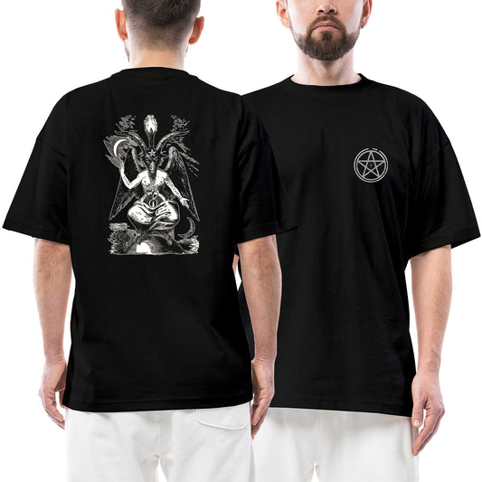 Baphomet Cliphas Levi Del Ön Arka Baskılı Siyah Oversize Tişört