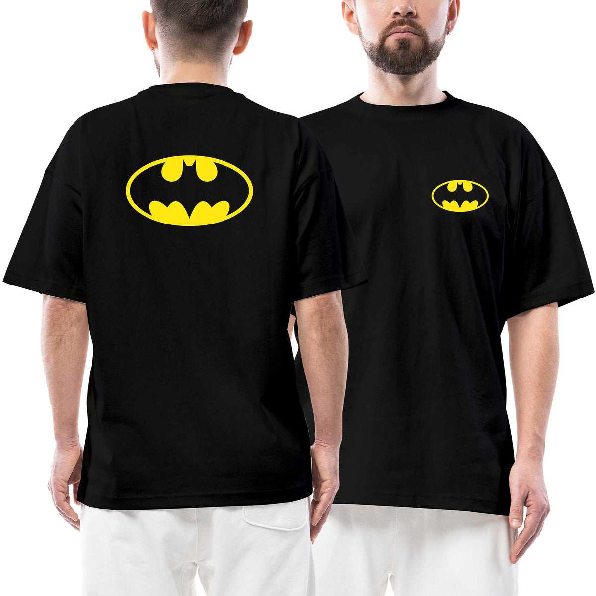 Batman Logo Ön Arka Baskılı Siyah siyah oversize tişört