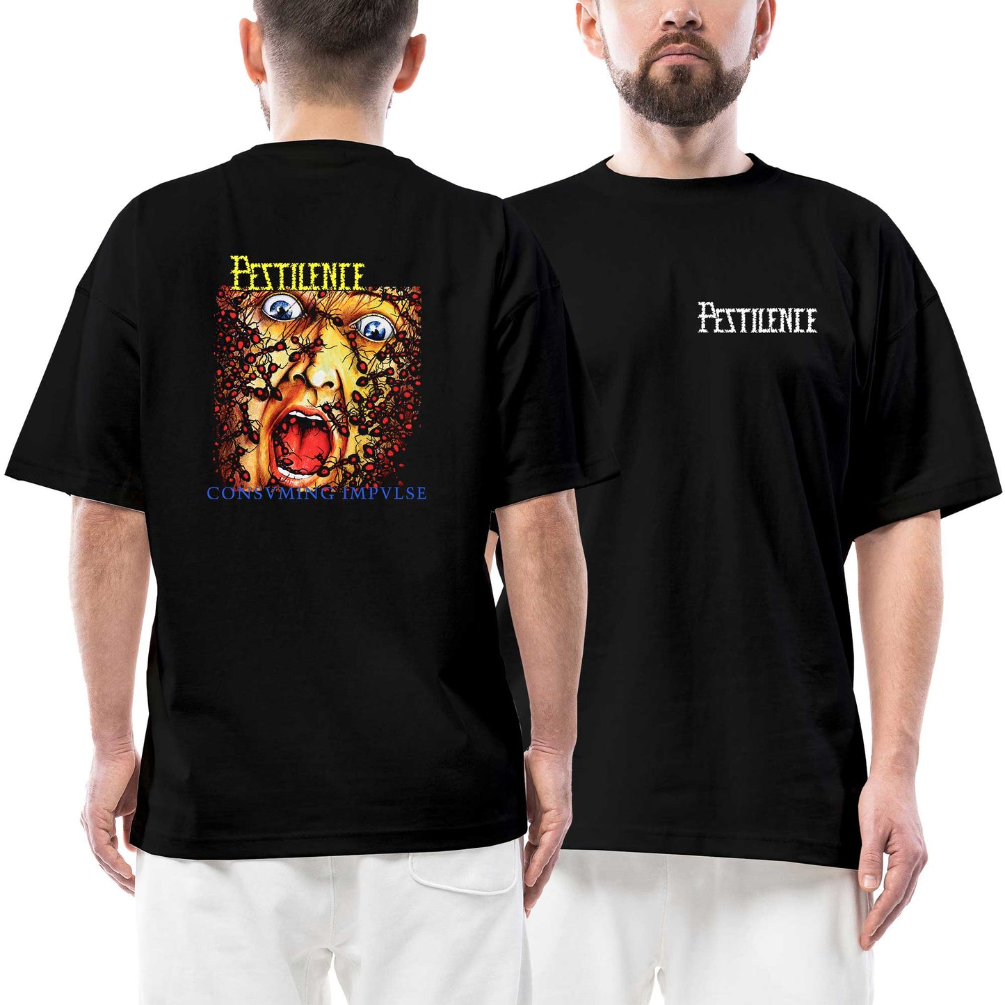 Pestilence Consuming İmpulse Ön Arka Baskılı Siyah Oversize Tişört