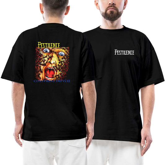 Pestilence Consuming İmpulse Ön Arka Baskılı Siyah Oversize Tişört