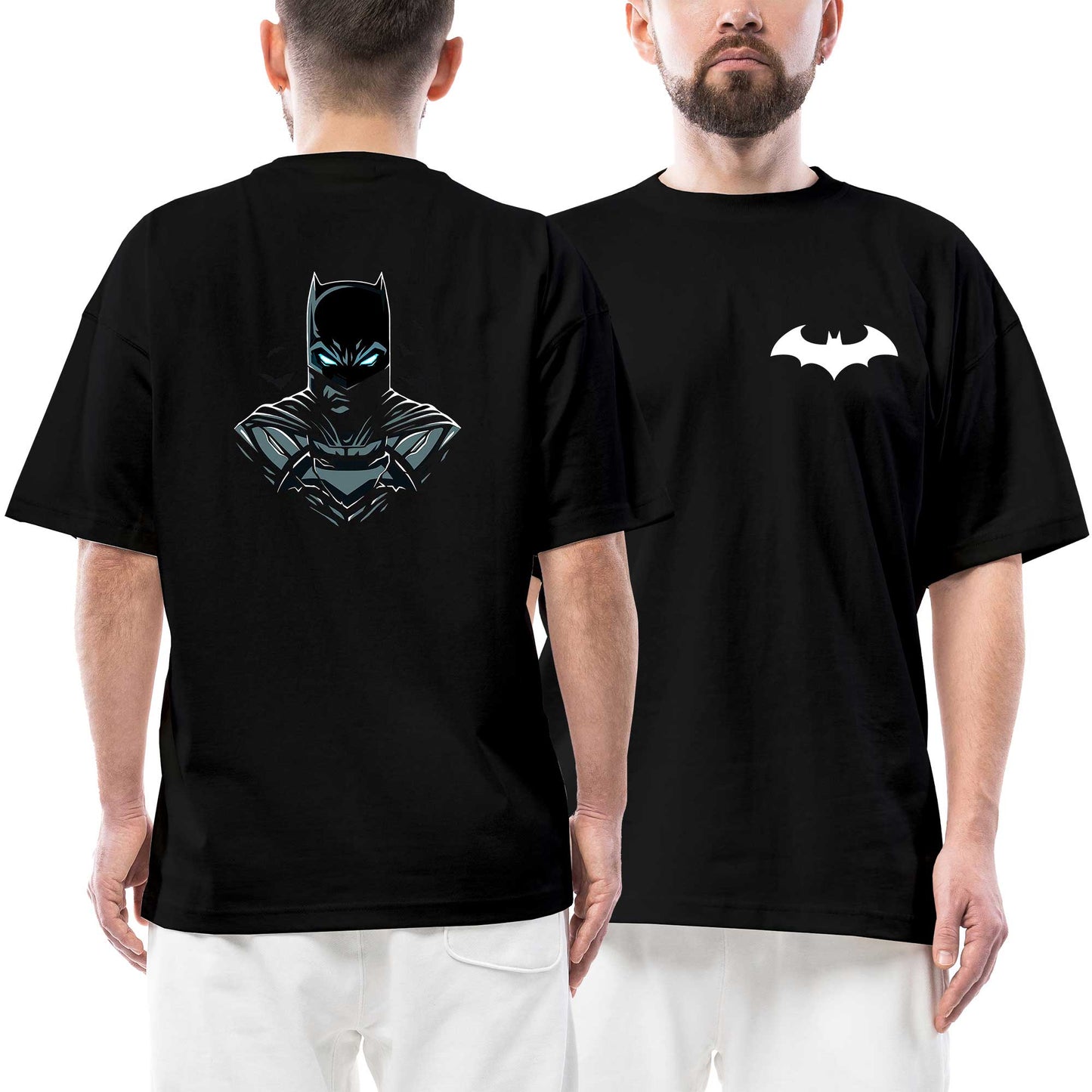 Batman Head Ön Arka Baskılı Siyah Oversize Tişört