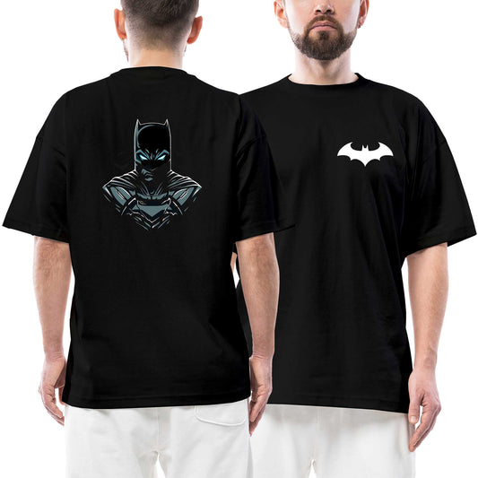 Batman Head Ön Arka Baskılı Siyah Oversize Tişört