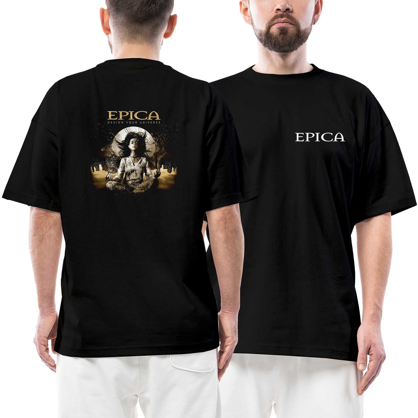 Epica Design Your Universe Ön Arka Baskılı Siyah Oversize Tişört