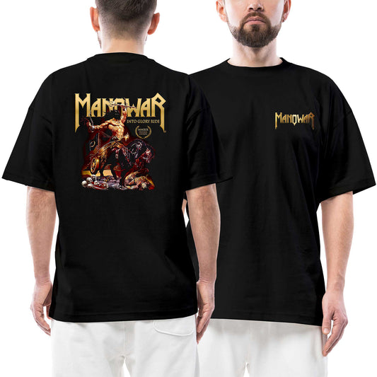 Manowar Into Glory Ride Ön Arka Baskılı Siyah Oversize Tişört