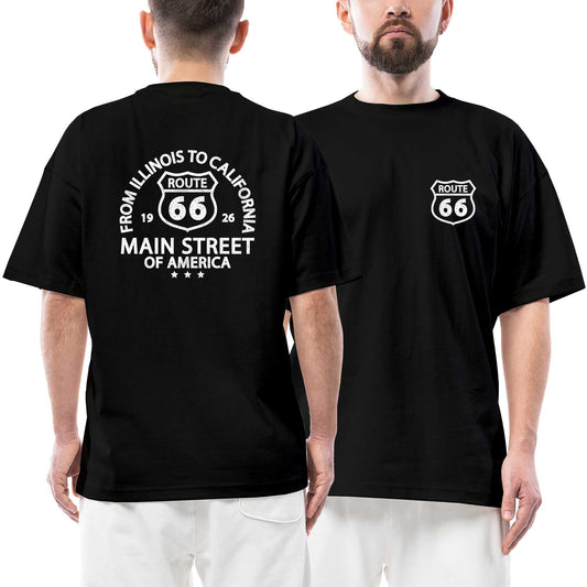 İndirimli Route66 Main Ön Arka Baskılı Siyah Oversize Tişört