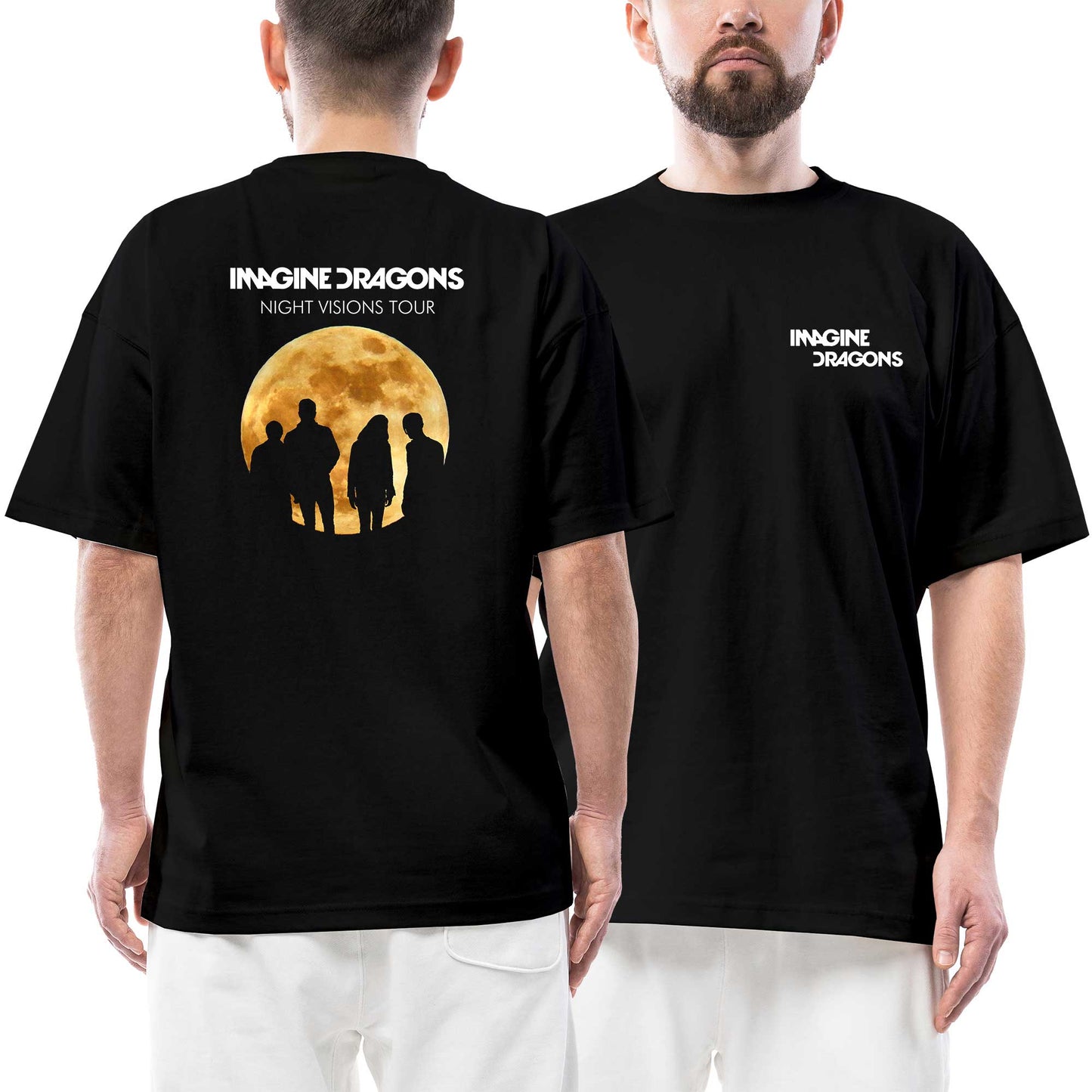 Imagine Dragons Night Vision Ön Arka Baskılı Siyah Oversize Tişört