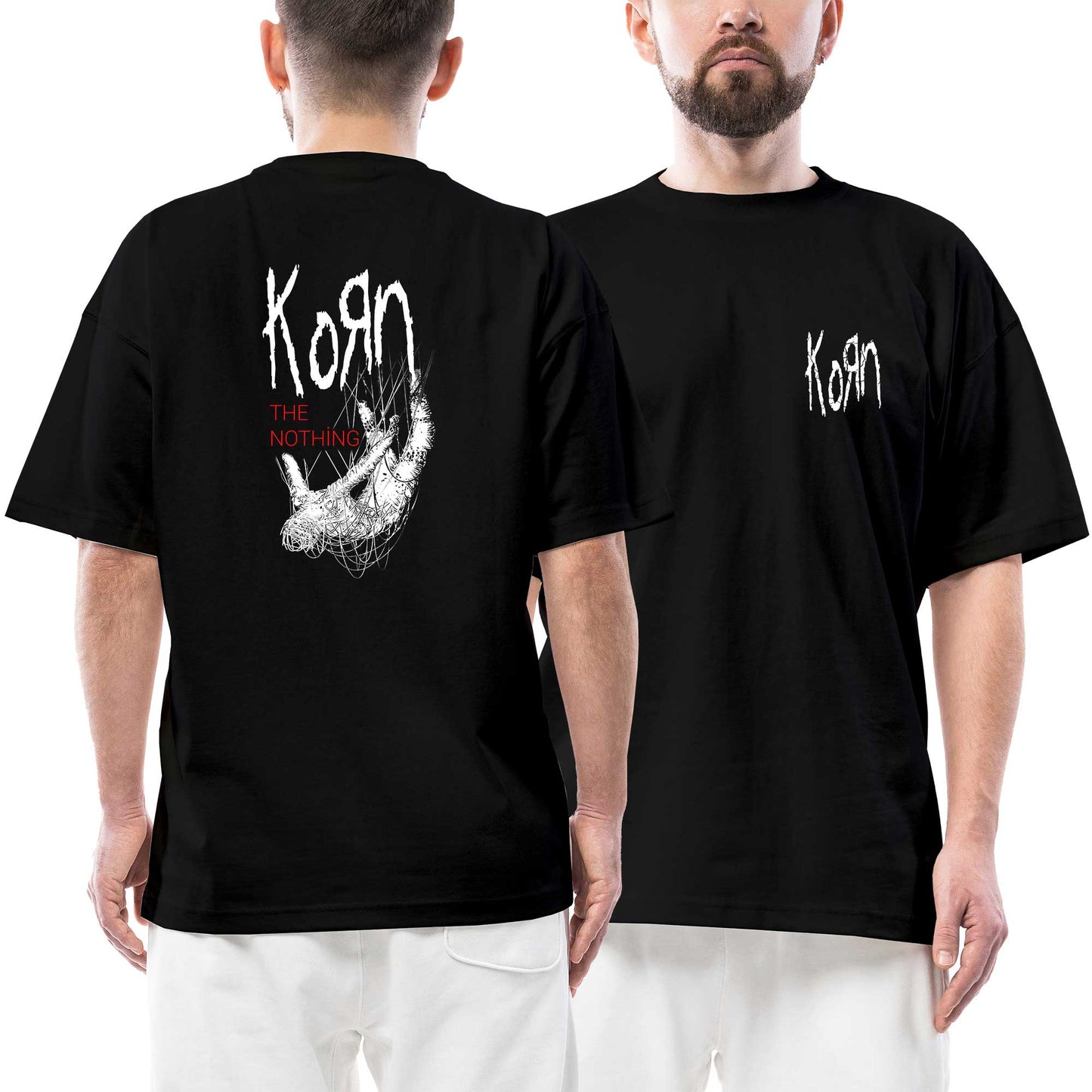 Korn The Nothing Siyah Ön Arka Baskılı Siyah Oversize Tişört