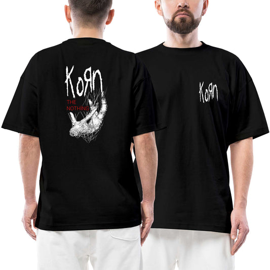 Korn The Nothing Siyah Ön Arka Baskılı Siyah Oversize Tişört
