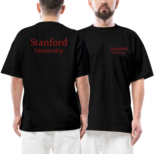 Stanford University Red Ön Arka Baskılı Siyah Oversize Tişört