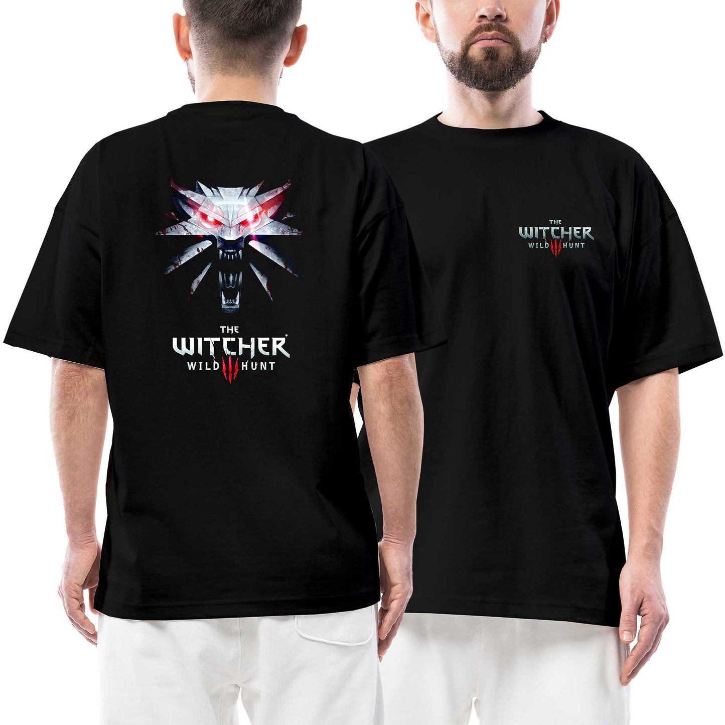 The Witcher Wild Hunt Ön Arka Baskılı Siyah Oversize Tişört