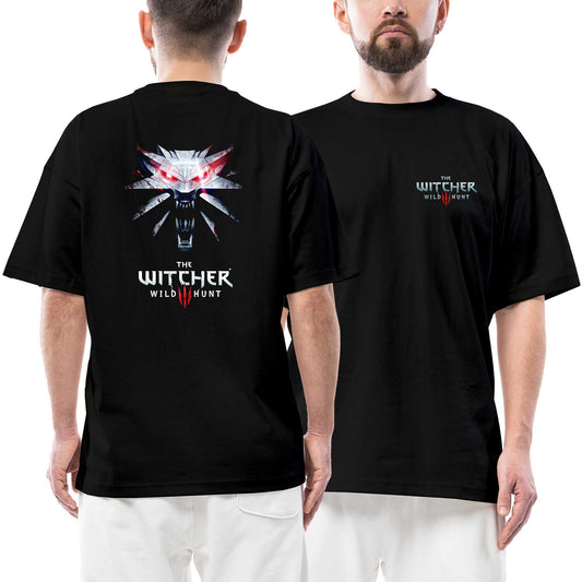 The Witcher Wild Hunt Ön Arka Baskılı Siyah Oversize Tişört